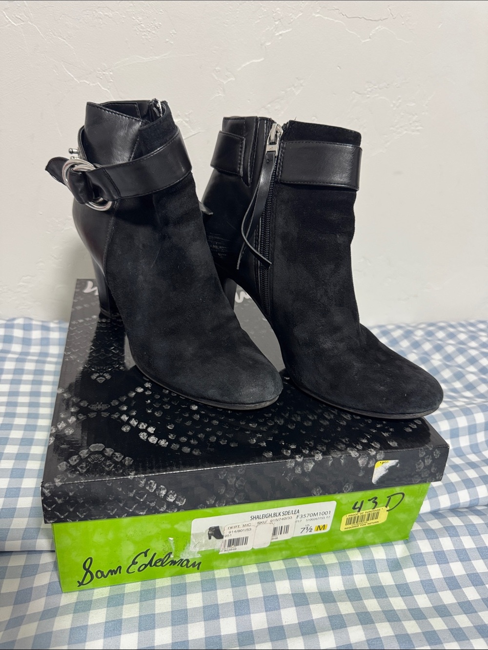 Sam Edelman Black Suede & Leather Ankle Booties with Buckle